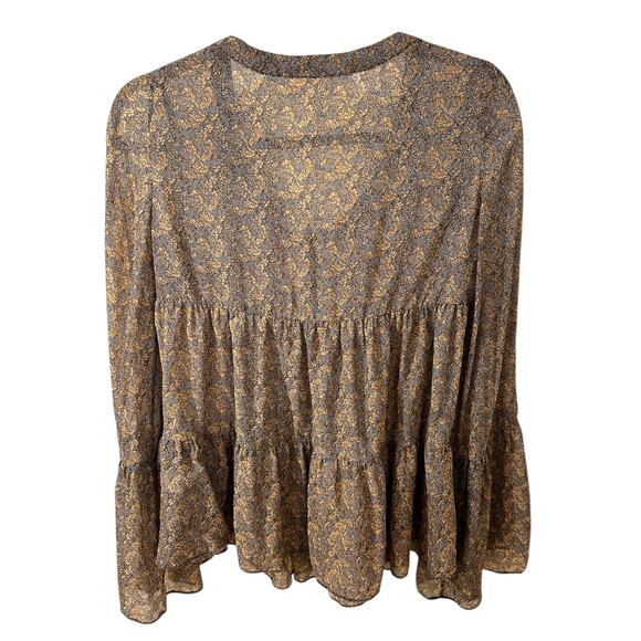 Robert Rodriguez Silk Chiffon Floral Feminine Peplum Bell Sleeve Top, S - Picture 9 of 9